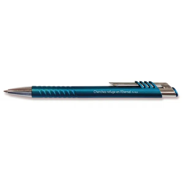 Stylo Elia bleu métal Cherchez refuge en l'Eternel - Ps 118:8