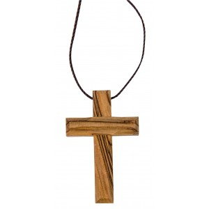 Collier fil 80 cm - Croix en bois d'olivier 5X3 cm