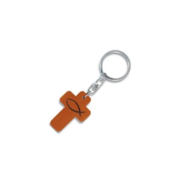 Porte-clé bois croix ICHTUS