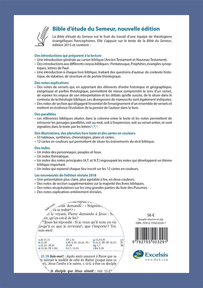 Bible Semeur Etude bleu zip
