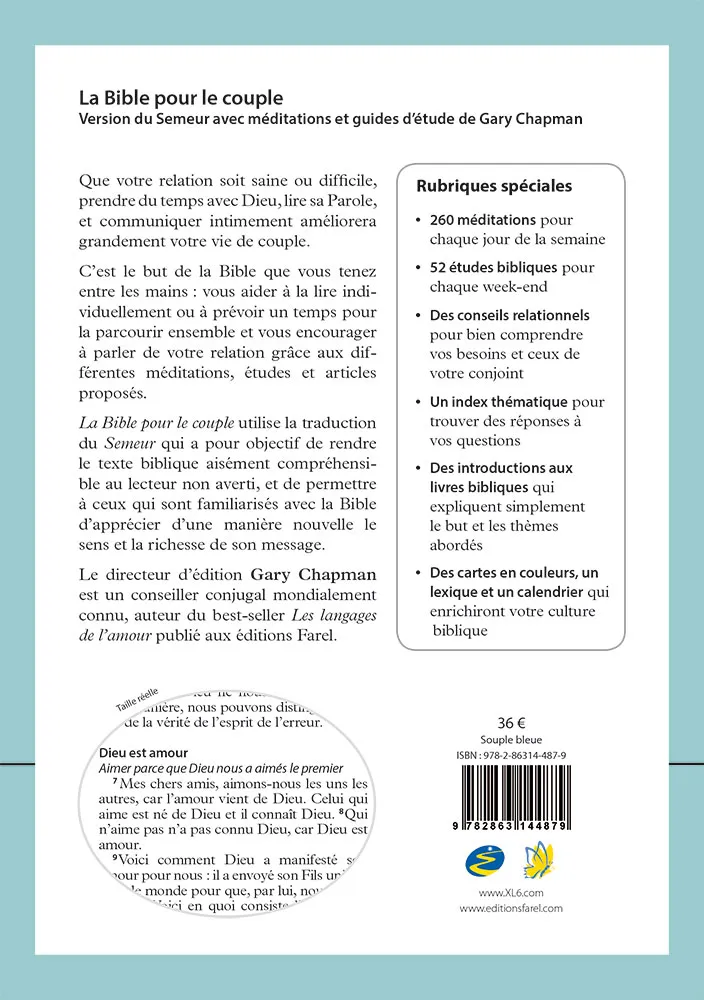 Bible Semeur pour le couple souple bleue