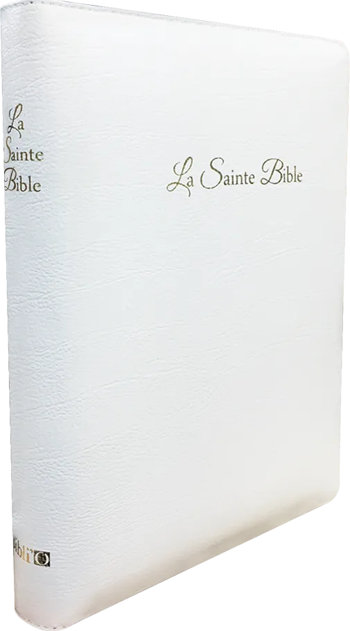 Bible Segond 1910 gros caractères cuir blanc mariage onglets zip or