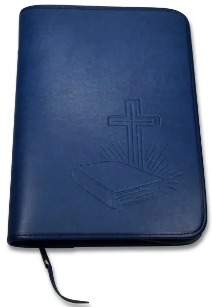 Housse M similicuir Croix/Bible bleu