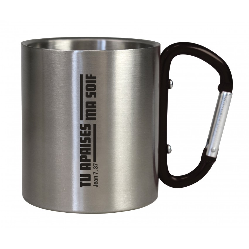 Mug métal camping mousqueton noir "Tu apaises ma soif" - Jean 7.37