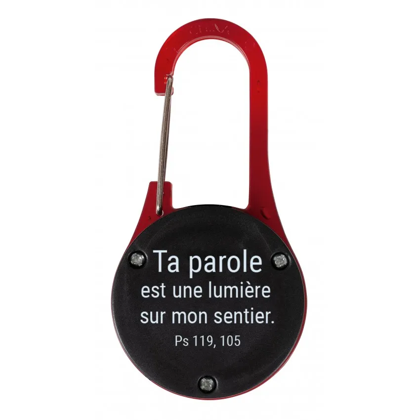 Porte-clés rouge mousqueton LED - Ta parole est comme une lampe