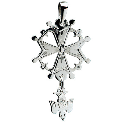 Pendentif croix huguenote - argent 925 rhodié