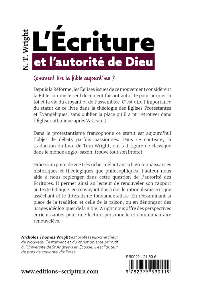 Ecriture et l’autorité de Dieu, L'