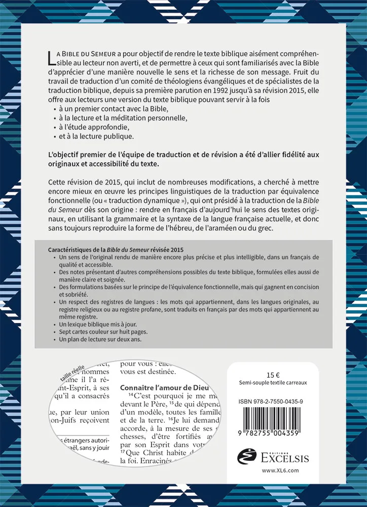 Bible Semeur souple lin carreaux