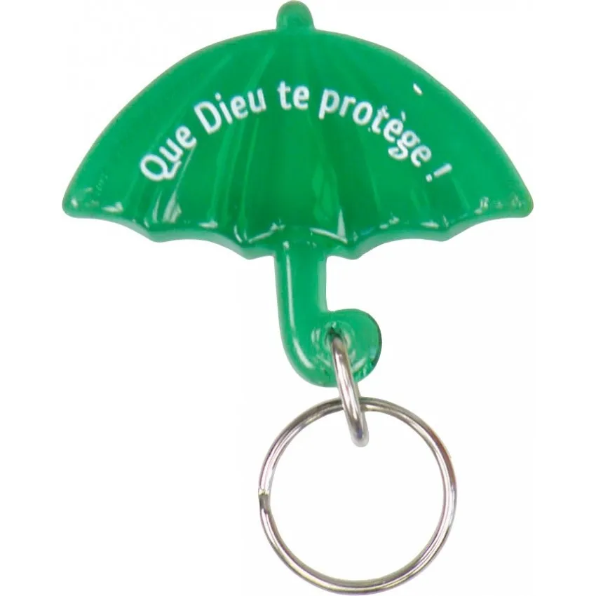Porte-clés Parapluie vert Que Dieu te protège !