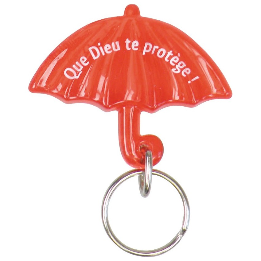 Porte-clés Parapluie rouge "Que Dieu te protège"